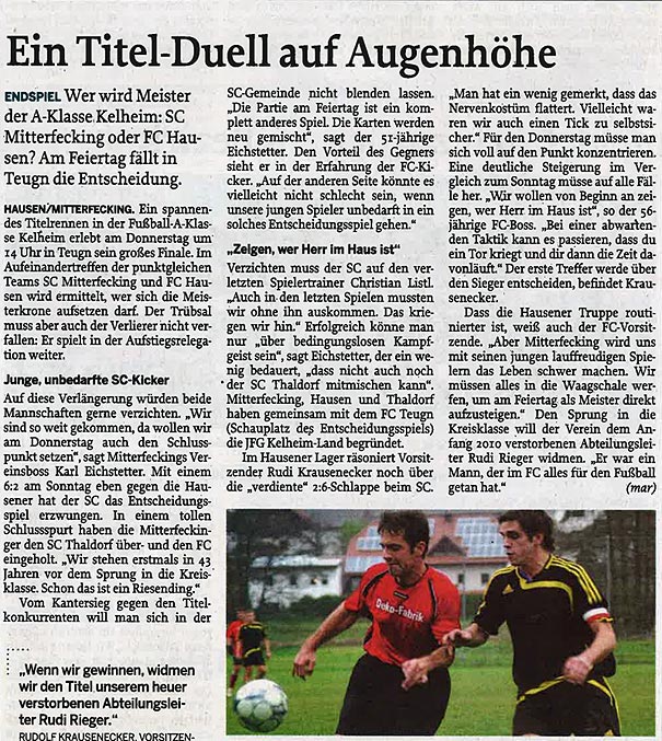 Mai 2010: Wer wird Meister in der A-Klasse Kelheim?
